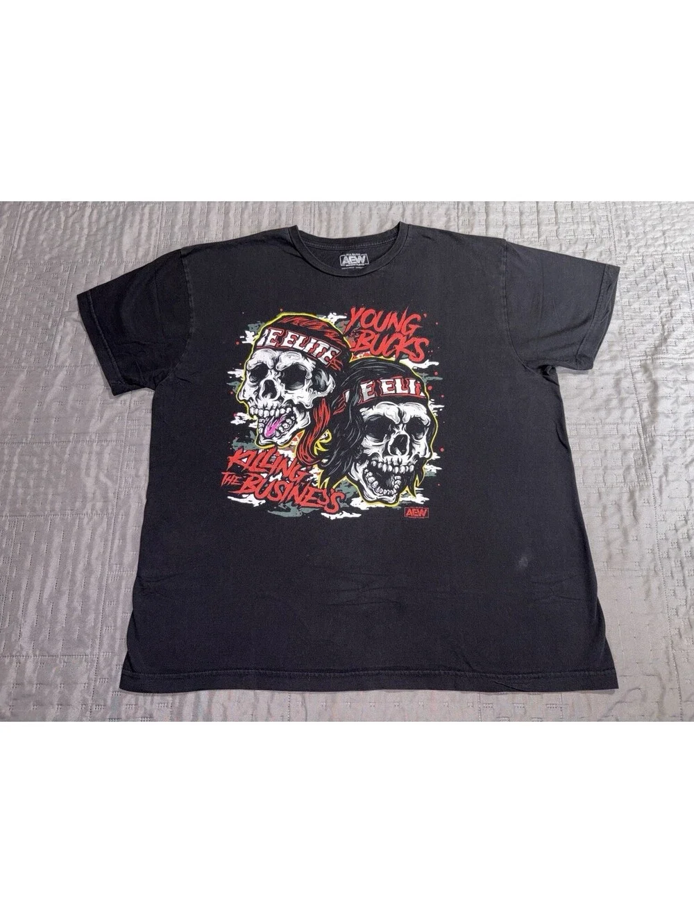 AEW Young Bucks Killing The Business T Shirt Mens 2XL Skull Wrestling Black Tee